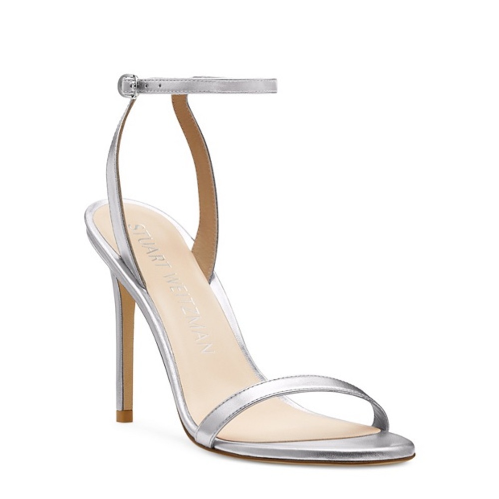 BRAND NEW Stuart Weitzman Barelynude 100 Wrap Silver Sandal Size 9.5 B Women